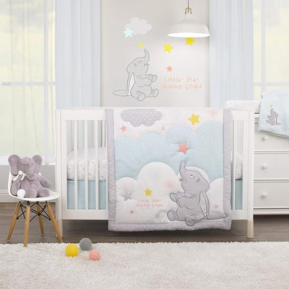Disney Dumbo - Shine Bright Little Star Aqua, Grey & Yellow Super Soft Baby Blanket with Applique, Aqua, Grey, Yellow, (4453210P)