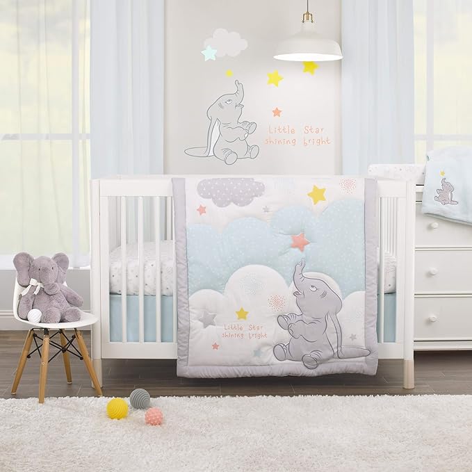 Disney Dumbo - Shine Bright Little Star Aqua, Grey & Yellow Super Soft Baby Blanket with Applique, Aqua, Grey, Yellow, (4453210P)
