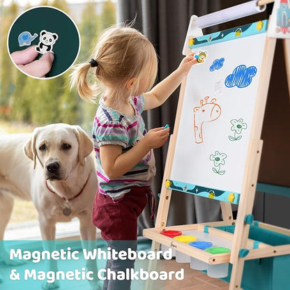 Joyooss Art Easel for Kids, Double Sided Wooden with 98+ Accessories Kids Easel Drawing Board with Magnetic Chalkboard, Dry Erase White Board & Paper Roll Paint Art Easel for Kids Age 2-4 4-8 9-12