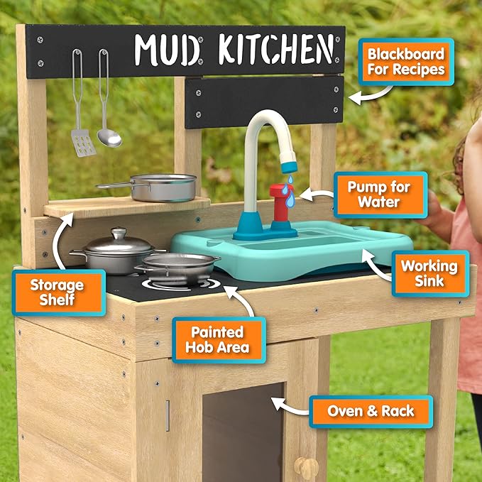 Splash & Play Happy Chef Mud Wooden Mudd Kitchen,93.5 x 40 x 12.5 cm