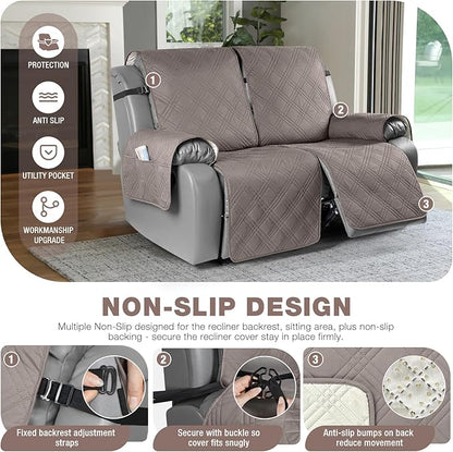 TAOCOCO 100% Waterproof Oversized Loveseat Recliner Cover, Non Slip Split Loveseat Covers for Reclining Loveseat with Elastic Straps for Kids Pets(Oversized 2 Seater, Light Browm)