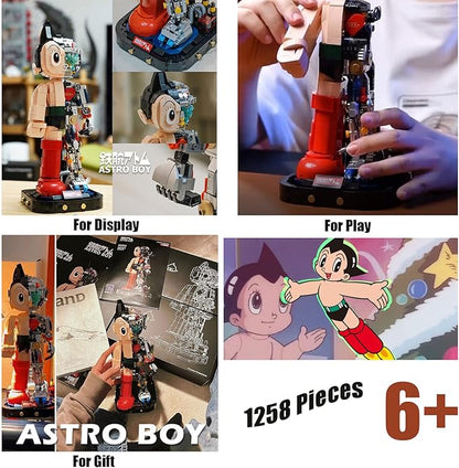 Mech Astro Boy Toy Building Kit,Collectible Mighty Atom Display Model,Half Mech Detail Hand-Made Mech Building Blocks,Gift for Adults and Kids,Compatible with Lego(1258 Pieces)