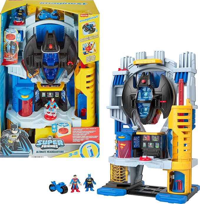 Fisher-Price Imaginext DC Super Friends Batman Toy, Ultimate Headquarters Playset 2-Ft Tall, Lights Sounds & 10 Pieces for Kids Ages 3+ Years
