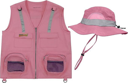 Kids Cargo Vest Set (Pink Vest with Hat, X-Small) Fits Size 2T, 3T and 4T; Many kids ages 2-4