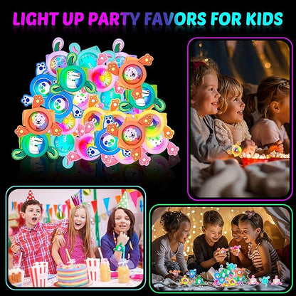 Valentines Day Gifts for Kids, 24 Pack LED Light Up Fidget Spinner Slap Bracelets with Valentines Cards for Kids Classroom School Exchange, Party Favors for Kids 4-8-12 Glow in the Dark Party Supplies