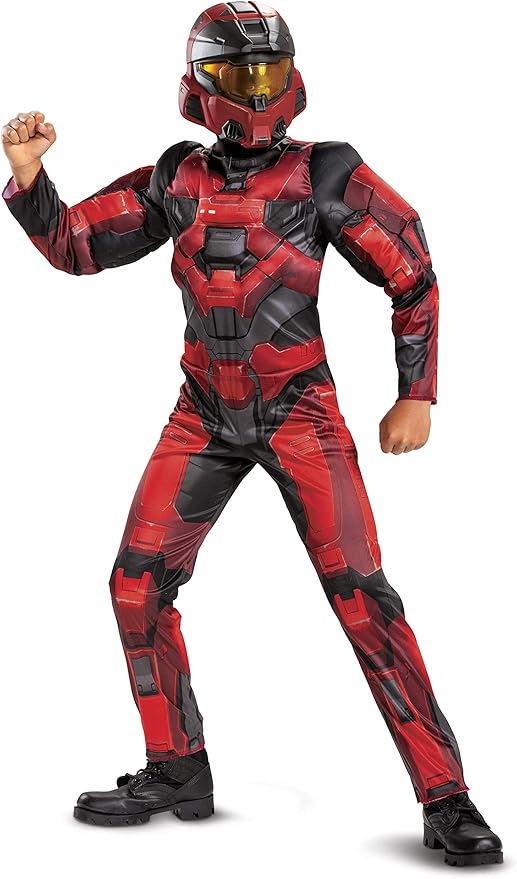 Halo Infinite Red Spartan Costume, Kids Size Video Game Inspired Character Jumpsuit