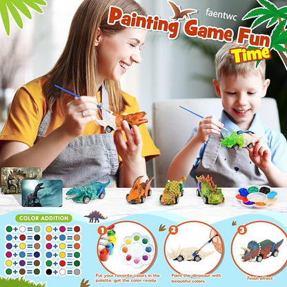 faentwc Painting Toys for Kids 5-7 2 in 1 Dinosaur Arts Painting Kits and Pull Back Cars Toy for Boys 3-12 Year Old Art & Craft Set for Girl DIY Easter Birthday Gifts for Kid Age 4 5 6 7 8 9 10