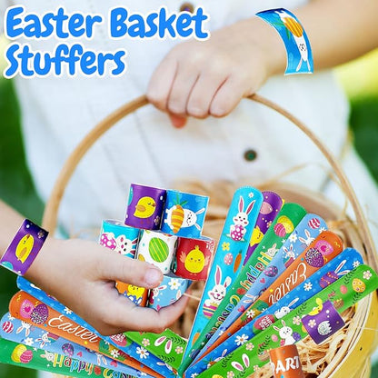 54Pcs Easter Slap Bracelets, Easter Basket Stuffers, Easter Egg Fillers, Easter Egg Hunt Event, Party Favors for Kids, Classroom Prizes Boys Girls School Supplies