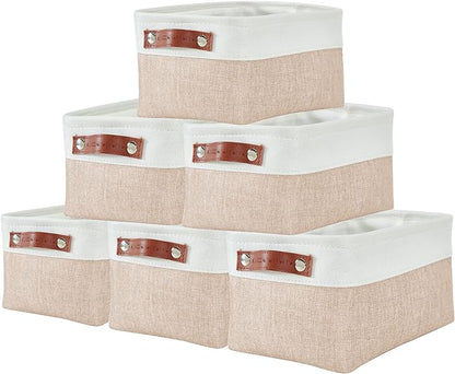 DECOMOMO Small Storage Basket, Closet Storage Bins, Baskets for Organizing Shelves (Beige & White, Small - 6 Pack)