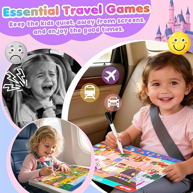 Search and Find Activity Books for Kids Ages 3-5, 2 In 1 Princess Preschool Educational Seek Game Coloring Books, Travel Games Toys for Car Airplane, Road Trip Activities for Kids, Birthday Gifts