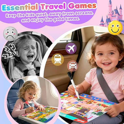 Search and Find Activity Books for Kids Ages 3-5, 2 In 1 Princess Preschool Educational Seek Game Coloring Books, Travel Games Toys for Car Airplane, Road Trip Activities for Kids, Birthday Gifts