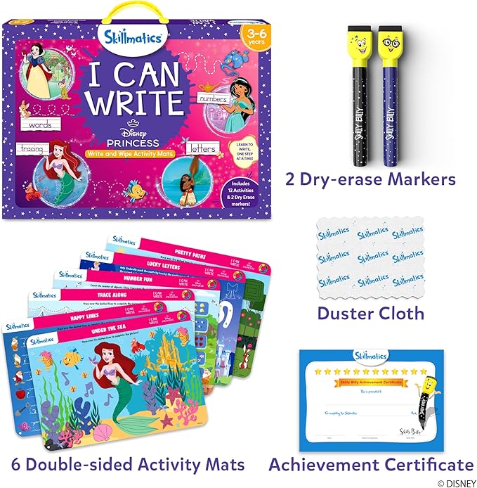 Skillmatics I Can Write Disney Princess - Reusable Preschool Learning Activities, Educational Toys & Games, Handwriting Aids, Back to School Supplies, Gift for Students, Kids, Toddlers Ages 3, 4, 5, 6