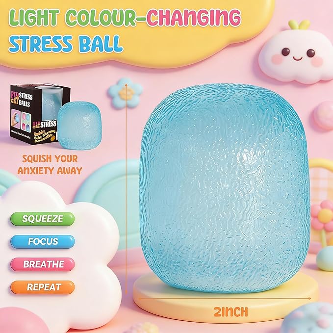 Fidget Toys Stress Balls for Kids & Adults - Changes Color in The Sun - Malt Sugar Squishy Fidget Toys - Slow Rise Gel Ball - Stretchy Squeeze Stress Relief Balls for Anxiety