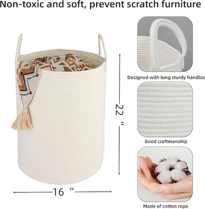 XUANGUO Cotton Rope Laundry Basket Hamper for Clothes Woven Storage Basket for Living Room Bedroom Boho Tall Rope Baskets for Blanket Toys Pillow Towels Baby Nursery Hamper Bin Large white
