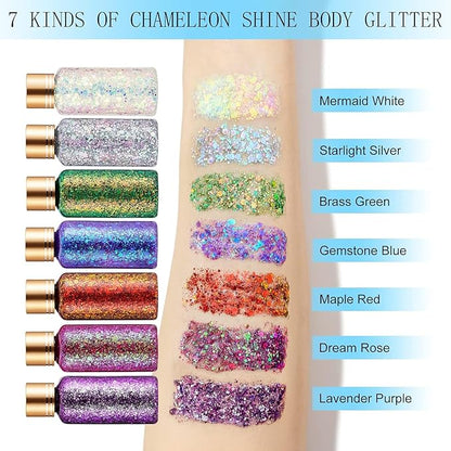 Pure Gold Face Body Eye Rave Glitter Gel, Self-Adhesive Hair Glitter for Women Kids, Holographic Chunky Sparkle Shine Shimmer Makeup for Singer Concert Music Festival Accessories, 1oz