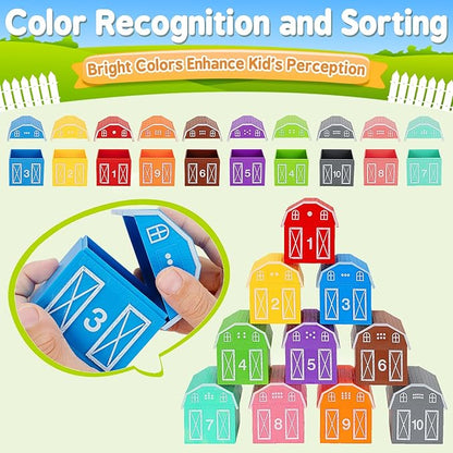 Learning Toys for 1,2,3 Year Old Toddlers, 20Pcs Farm Animals Barn Toy Montessori Counting, Matching & Sorting Fine Motor Games, Christmas Birthday Easter Gift for Baby Boys Girls Age 12-18 Months