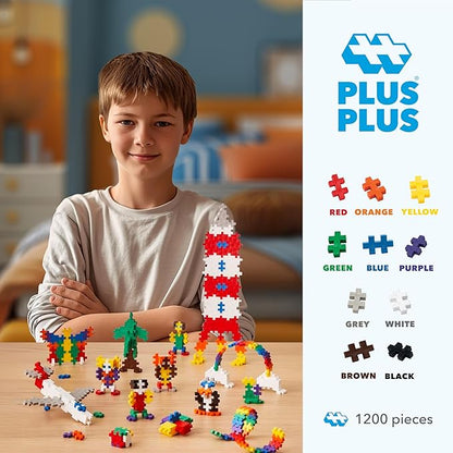 PLUS PLUS - Open Play Set - 1200 Piece - Basic Color Mix, Construction Building Stem Toy, Interlocking Mini Puzzle Blocks for Kids