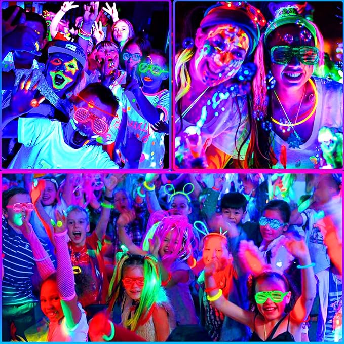 Glow in the Dark Party Supplies for Kids, Light Up Party Favors with 72 LED Light Up Toys, 100 Glow Sticks Bulk DIY Glow Necklaces Glasses Bracelets for Glow Party, New Year, Neon Party favors