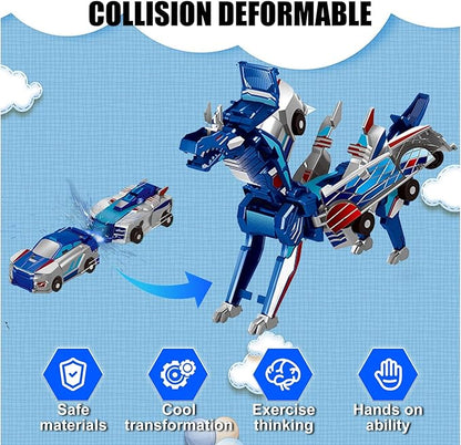 Aimery Collision Transforming Dinosaur Car Toy, 2 Magnetic Cars Convert into Dinosaur Toys,Dino Robot Toy, Boys Toys,Kids Toys, Party Birthday for Kids (Blue)