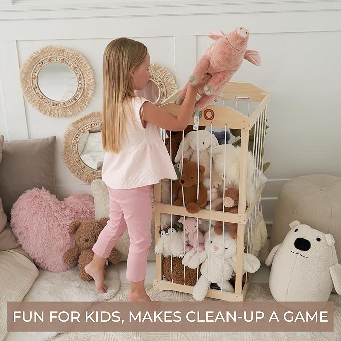 Wooden Stuffed Animal Storage for Kids – Large Toy Storage Organizer & Holder for Your Kids Playroom or Nursery – Easy to Assemble Stuffed Animal Zoo that Keeps Plush Friends Ready for Snuggles
