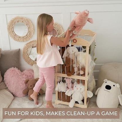Wooden Stuffed Animal Storage for Kids – Large Toy Storage Organizer & Holder for Your Kids Playroom or Nursery – Easy to Assemble Stuffed Animal Zoo that Keeps Plush Friends Ready for Snuggles