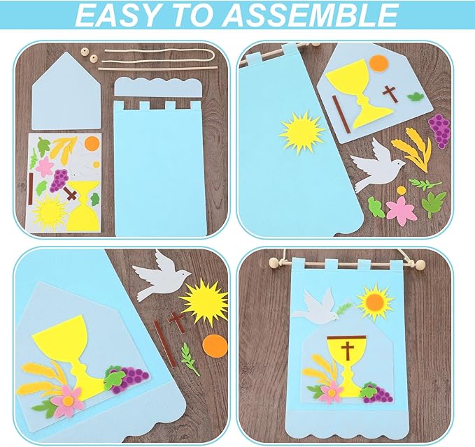 12 Set First Communion Banner Craft Kit Felt Holy 1st Communion Banner Church and Sunday School Crafts for Kids DIY Craft Supplies Decor, 9 x 12 Inches(Vibrant Color)
