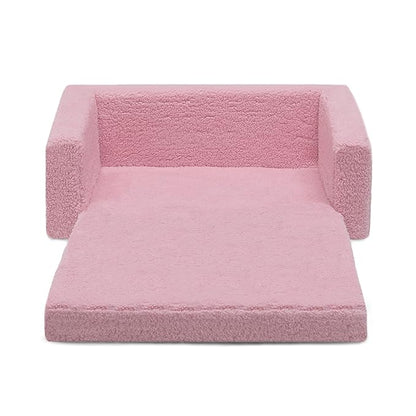 Delta Children Cozee Flip-Out Sherpa 2-in-1 Convertible Sofa to Lounger for Kids, Pink