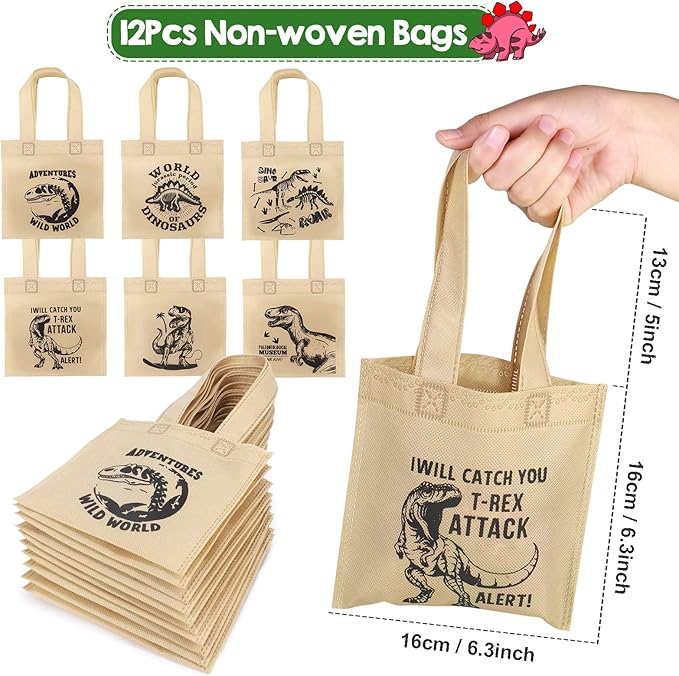 Golray 72Pack Dinosaur Birthday Party Supplies Favors Safari Hat Tote Goodie Bags Luminous Dino Figure Tattoo Keychain Slap Bracelet for Kid Boy Safari Jungle Explorer Dinosaur Party Favor Supplies