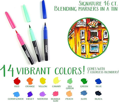 Crayola Blending Marker Kit with Decorative Case, 14 Vibrant Colors & 2 Colorless Blending Markers