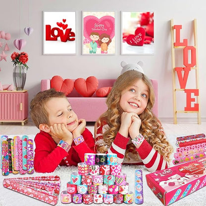 LUYI 108 Pcs Valentines Day Slap Bracelets Wristbands Valentines Day Party Supplies Toys School Class Classroom Game Prizes Goodie Bag Fillers
