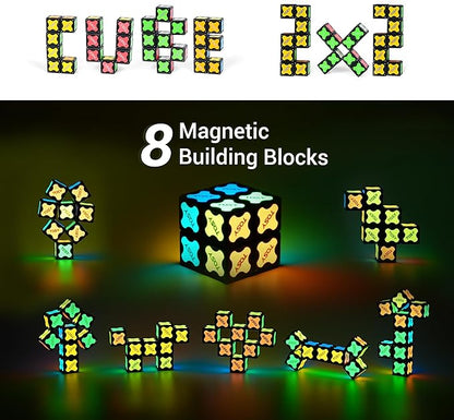 TOSY Magnet Cube 2x2 - 8 Blocks, 2in1 Toy: 2x2x2 Puzzle Cube and Customizable Infinity Cube, Easter Basket Stuffers Gifts for Kids/Grandkids, Glowing with UV Flashlight, Sensory/STEM Toy