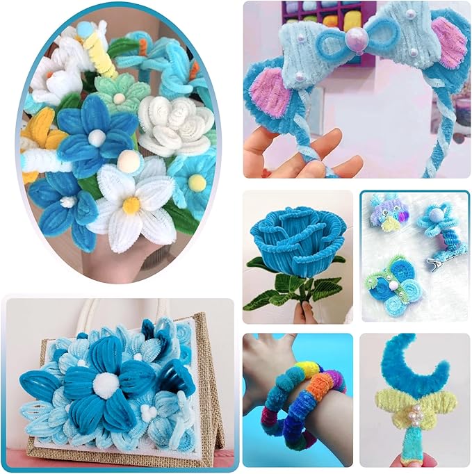 TOAOB 100pcs Pipe Cleaners Blue Pipe Cleaners Chenille Stems 6mm x 12 Inch Fuzzy Sticks Crafts Supplies for DIY Art Crafts Decorations