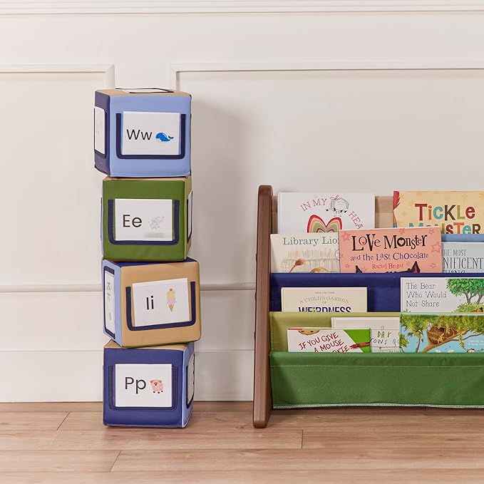 ECR4Kids SoftZone Picture Me Blocks, Activity Cubes, Earthtone, 4-Piece