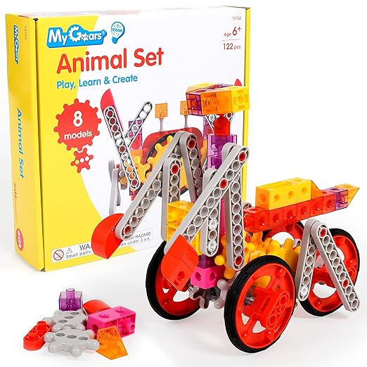 edxeducation My Gears Animal Set - 122 Pieces - 8+ Activities - Gears Toys for Kids - Build Rotating, Moving Models - Building Toys for Kids Ages 4-8
