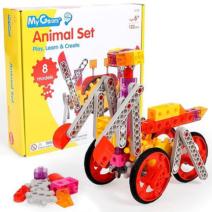 edxeducation My Gears Animal Set - 122 Pieces - 8+ Activities - Gears Toys for Kids - Build Rotating, Moving Models - Building Toys for Kids Ages 4-8