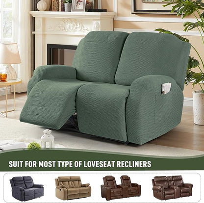 KinCam Recliner Covers, Stretch Reclining Chair Covers, Recliner Sofa Slipcovers Stripe Jacquard Recliner Couch Covers Furniture Protector Covers for Pet Kid (2 Seater, Greyish Green)
