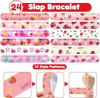 48PCS Strawberry Party Favors - 24PCS Tattoos & 24PCS Slap Bracelets - Berry Themed Birthday, Baby Shower, Goody Bag Fillers, Summer Party Supplies, Classroom Prizes, Gifts for Kids & Toddlers