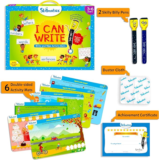 Skillmatics I Can Write, Preschool Learning Activities, Educational Toy and Game, Back to School Supplies, Reusable Activity Mats, Gifts for Students, Kids, Ages 3, 4, 5, 6