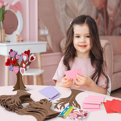BeYumi 12 Pack Valentine’s Day Thankful Heart Trees Foam Craft Kits for Kids Make Your Own Valentine DIY Heart Trees Decorations Gratitude Tree Craft Set Holiday School Home Party Fun Activities Decor