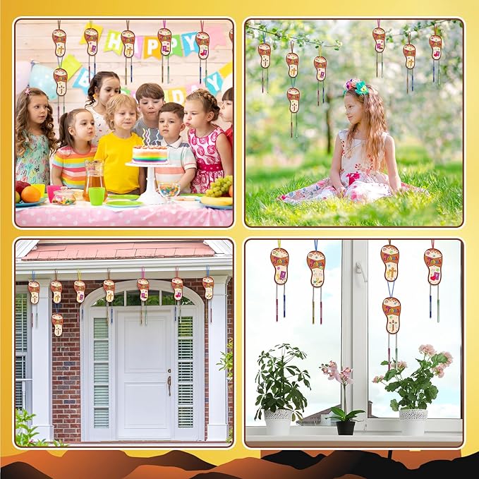 Fennoral 12 Pack Jesus Wind Chime Kit for Kids Make You Own Sunday School Craft for Girls Boys DIY Coloring Wooden Christmas Religious Crafts for Sunday School Art Party Decoration Birthday Gift