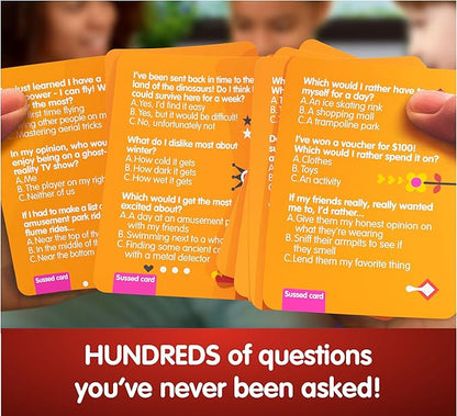 SUSSED The Wacky ‘What Would You Do’ Social Card Game - Simple Fun for Kids, Teens and Adults - Easy Family Travel Game for Road Trips - Ages 7 and Up - Orange Deck