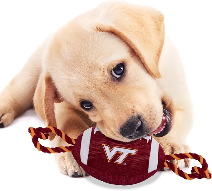 Pets First NCAA Virginia TECH Hokies Football Dog Toy, Tough Quality Nylon Materials, Strong Pull Ropes, Inner Squeaker, Collegiate Team Color