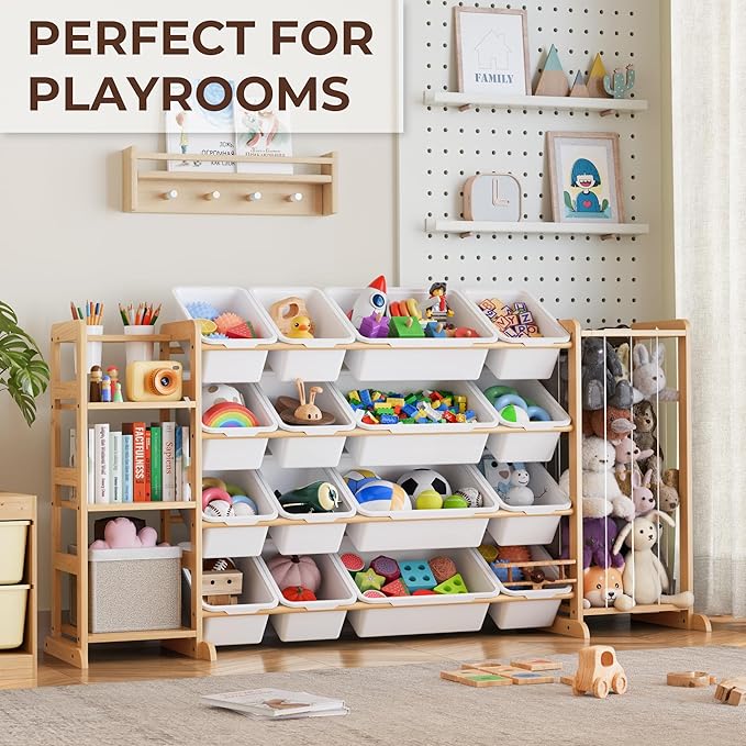 Storage Organizer with Bookshelf and Stuffed Animal Storage - Playroom Organization with Shelves and 12 Bins - Living Room Box for Lego - Bedroom Decor Essentials
