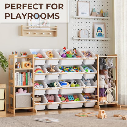 Storage Organizer with Bookshelf and Stuffed Animal Storage - Playroom Organization with Shelves and 12 Bins - Living Room Box for Lego - Bedroom Decor Essentials