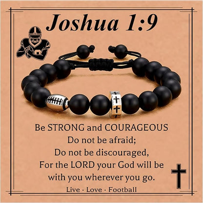 Baseball/Basketball/Football/Soccer Bracelet for Boys Cross Beaded Bracelet Gifts for Son Grandson Players Team Fan Friends,First Communion Christian Graduation Gifts for Teens Boys