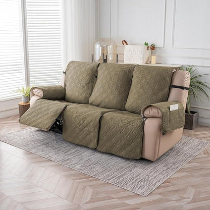 Easehomey Waterproof Recliner Sofa Cover,Non-Slip Reclining Sofa Covers for 3 Seat,Washable Reclining Sofa Cover Furniture Protector with Elastic Straps Pocket for Kids, Pets(Khaki,3Seat)