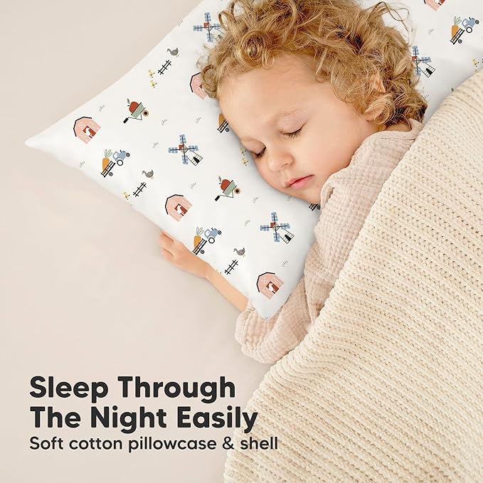 Toddler Pillow with Pillowcase - 13x18 My Little Dreamy Pillow, Organic Cotton Toddler Pillows for Sleeping, Kids Pillow, Travel Pillows, Mini Pillow, Nursery Pillow, Toddler Bed Pillow (Aircraft)