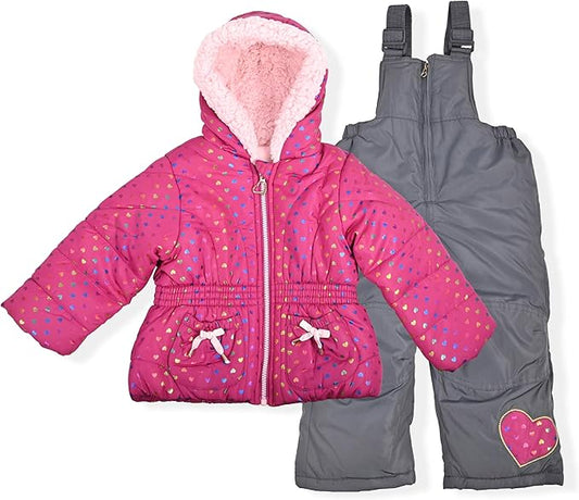 Arctic Quest Little Girls Bib Snow Pants and Ski Jacket Water-Resistant Snowsuit For Kids Winter Jacket For Girls