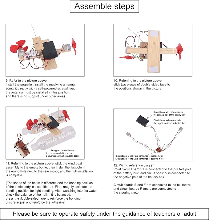 Wooden Electric Wind Powered Boat Model Kit, Science Experiment Kit for Youth Age, Wireless Remote Control Wind Boat Stem Project, Educational DIY STEM Set for Youth