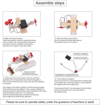 Wooden Electric Wind Powered Boat Model Kit, Science Experiment Kit for Youth Age, Wireless Remote Control Wind Boat Stem Project, Educational DIY STEM Set for Youth